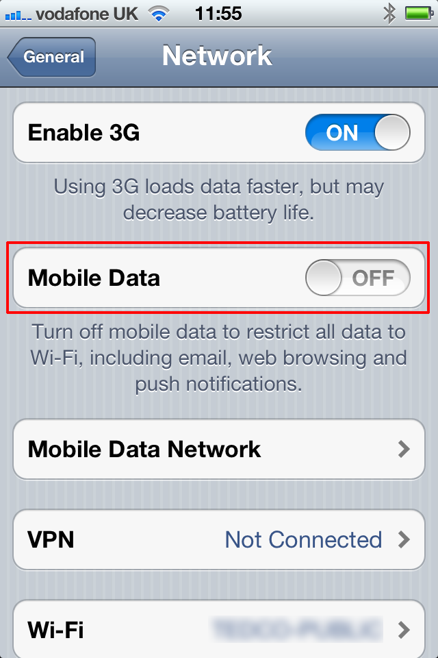 Disable Mobile Data