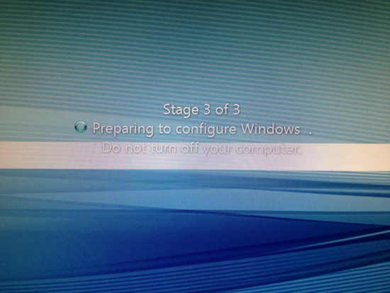 Stage 3 of 3 Preparing to Configure Windows
