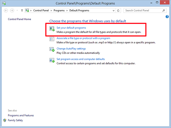 Windows 8 Default Programs