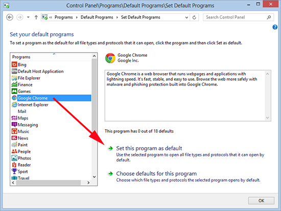 Windows 8 Set Chrome as Defualt