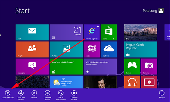 Windows 8 Remove Tile