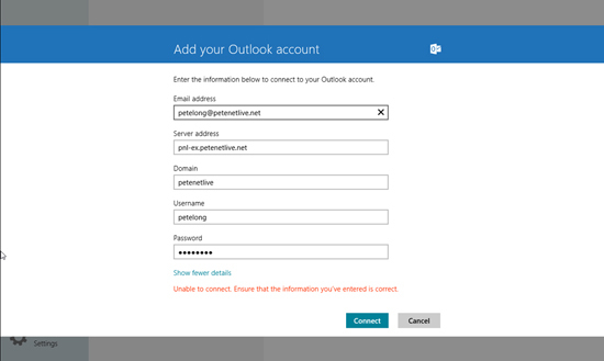 Windows 8 Mail Unable to Connect