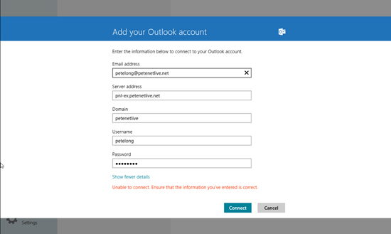 Windows 8 Mail Unable to Connect
