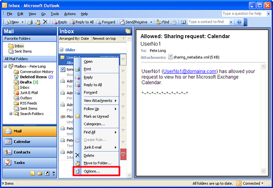 outlook 2010 email message options