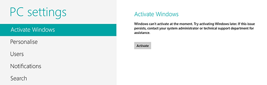 Windows 8 can't Activate