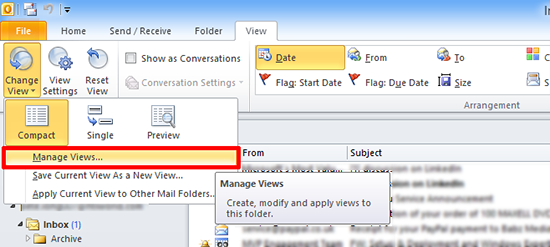 Outlook Modify View