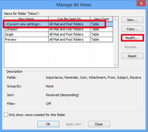 Outlook Manage Views