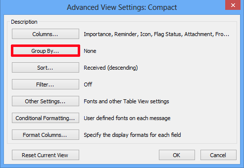 Outlook Group By Settings