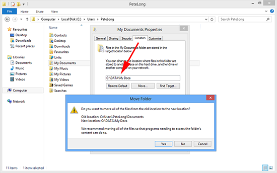 Windows 8 Change My Documents Location