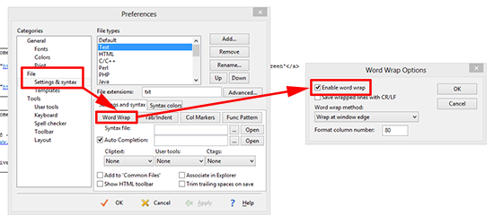 EditPlus enable Word Wrap