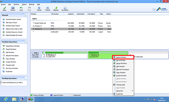 Windows 8 resize partition