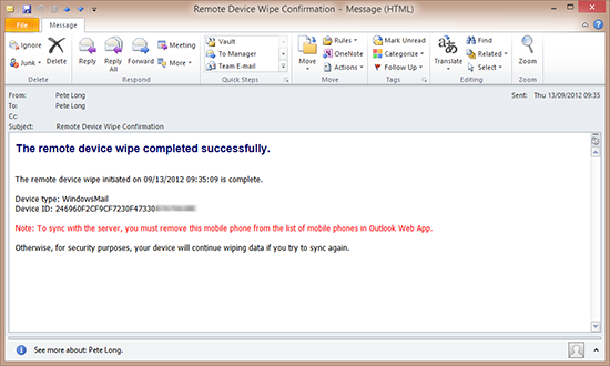 Successful Remote Wipe