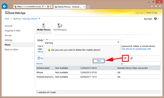 Exchange Delete Mobile Device