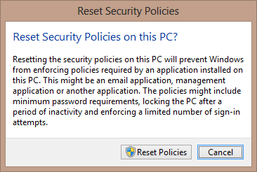 Reset Security Policies