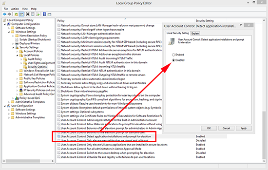 Win 8 disable UAC with GPO