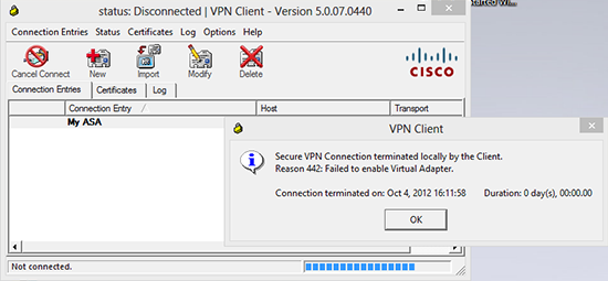 secure vpn connection terminated locally by the client 442 cutlass