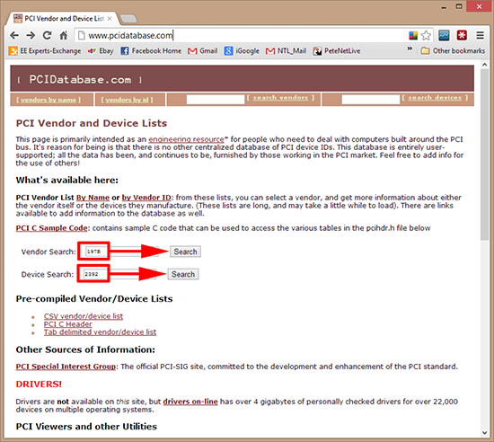 PCI Database Search