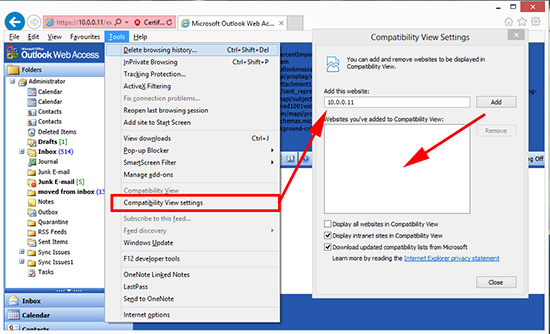 IE10 compatibility view settings