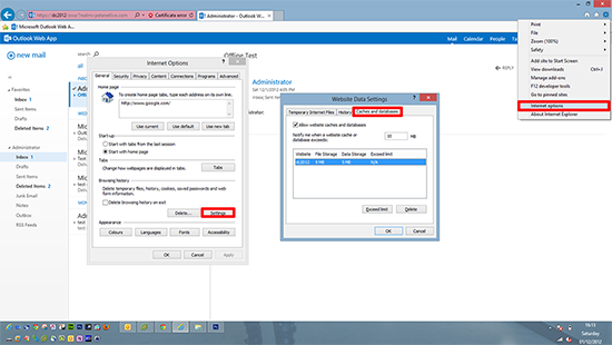 IE10 Cahes and Databases