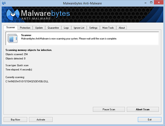 malwarebytes scanning