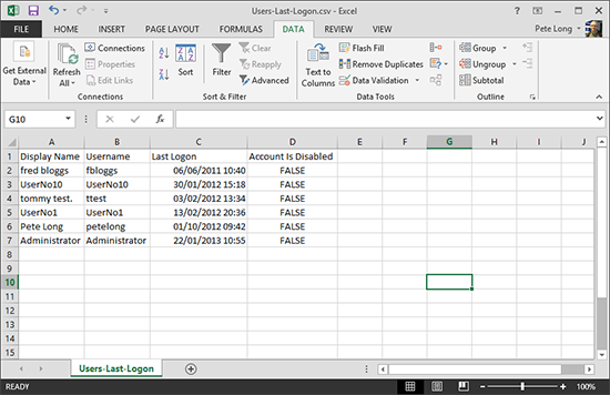 Domain Last Login Times Spreadsheet