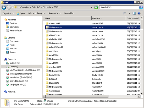 home drive renamed to documents
