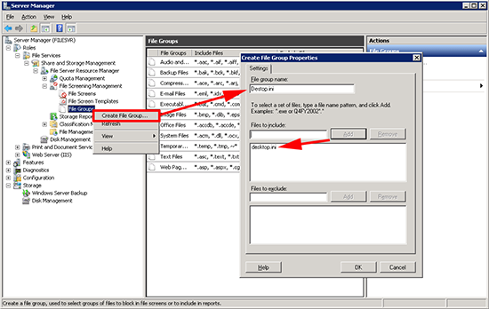 File Screen File Group