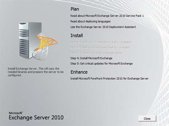 Install Exchange 2010 on 2012