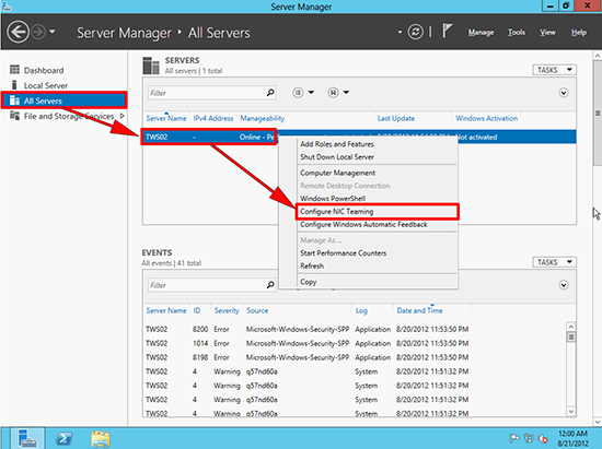 Server Manager NIC Teaming