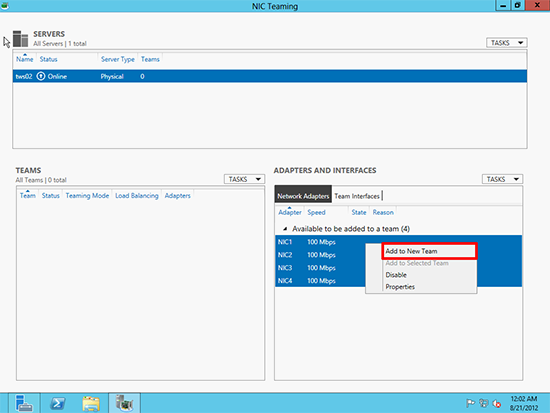 Add NICs to TEAM
