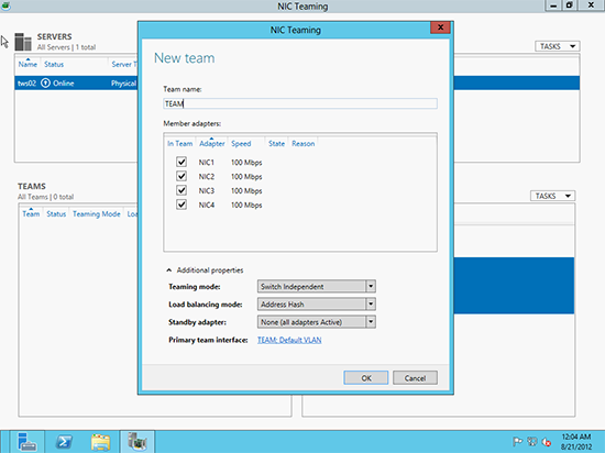 Configure Teaming 2012