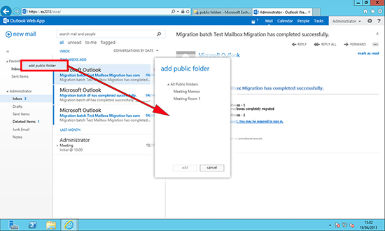 OWA 2013 Adding a Public Folder