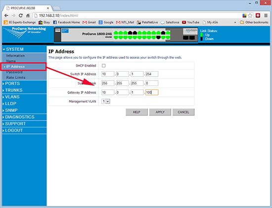 HP Switch Change IP Address