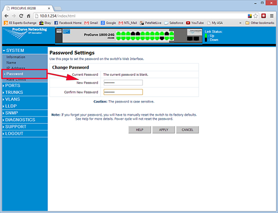 HP Switch  Change Password