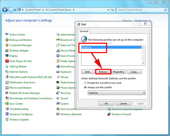 Remove Outlook Profile