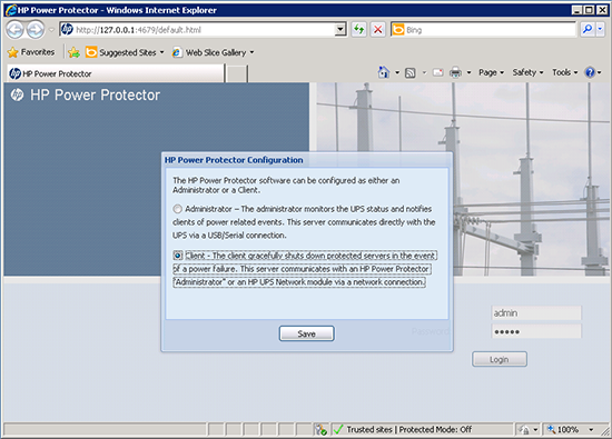 hp power protector client mode