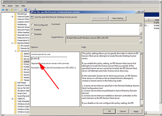 Use the specified remote desktop license server