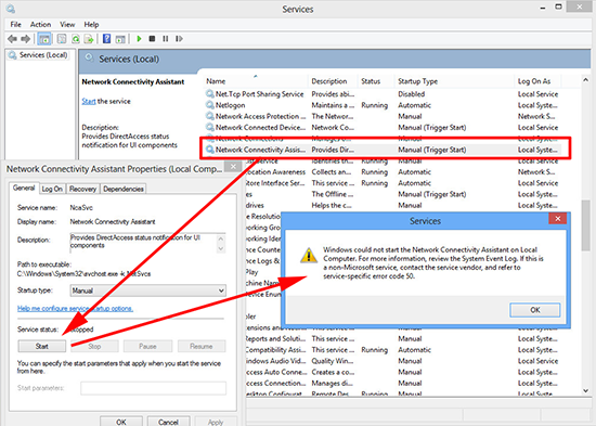 Network Connectivity Assistant service wont start