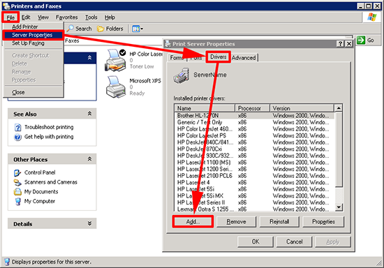Server 2003 Adding Print Drivers