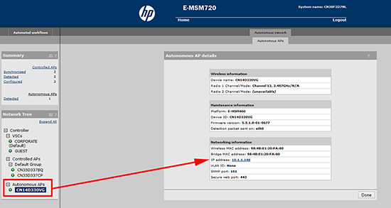 View Automomous APs from controller