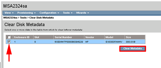 HP Clear Disk Metadata