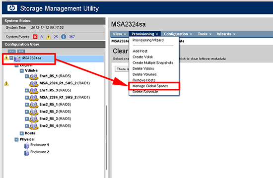 HP MSA Add a Global Spare