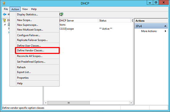 DHCP Define Vendor Class