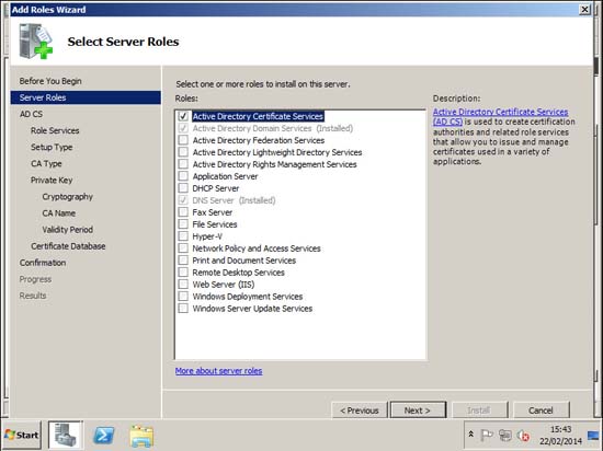Install Certificate Services