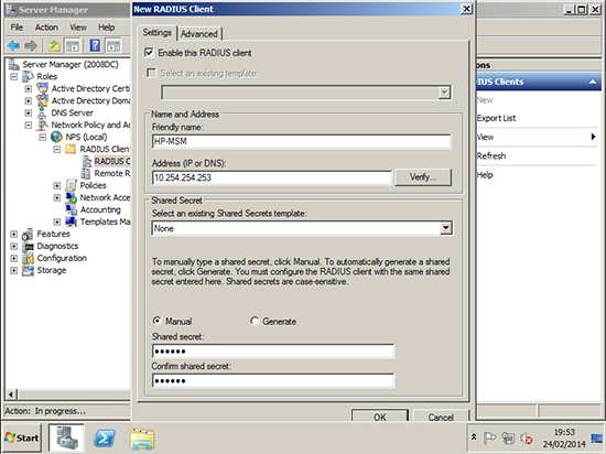 RADIUS Client HP MSM