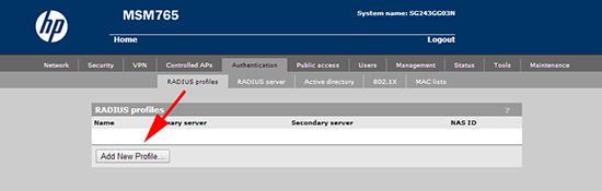 MSM Setup RADIUS