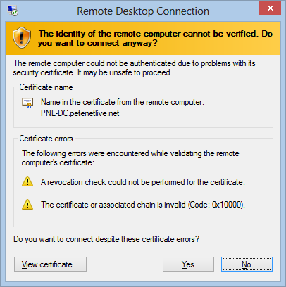 RDP Certificate Error