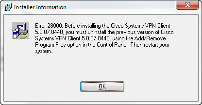 error 28000 cisco vpn install