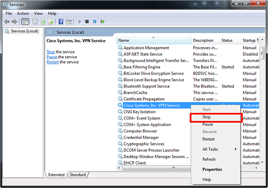 Stop Cisco VPN Service