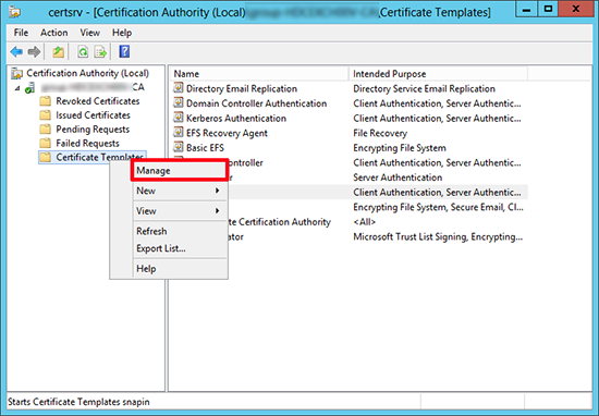 Server 2012 Manage Certificates